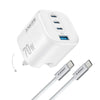Anker Zolo Charger 70W Fast Charging 4-Port GaN USB C Compact Foldable Charger A121C - White+Type C (0.9m)