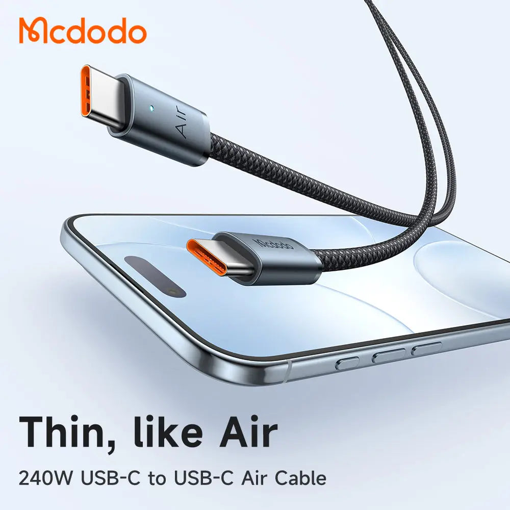 Mcdodo USB-C to USB-C Cable 240W Fast Charging Ultra-Thin Air (1.2m/1.8m) Braided Nylon Cable CA-708 Tech House Singapore