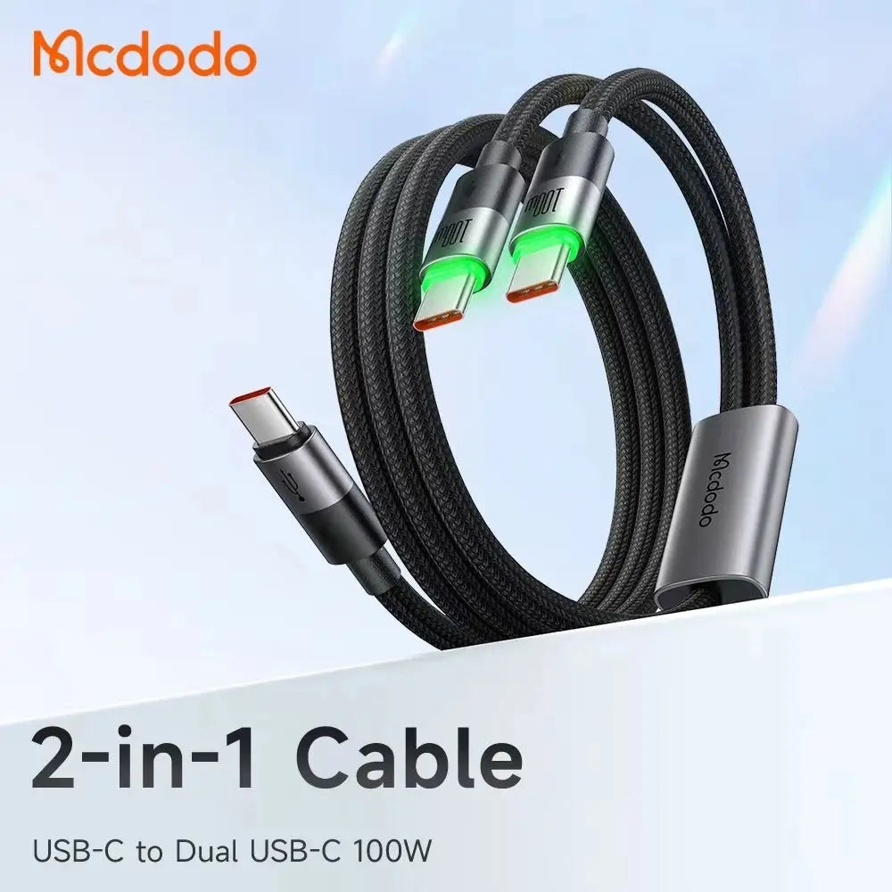 Mcdodo 2 in 1 100W USB-C to Dual USB-C Cable with LED 1.5m CA-674 Tech House Singapore