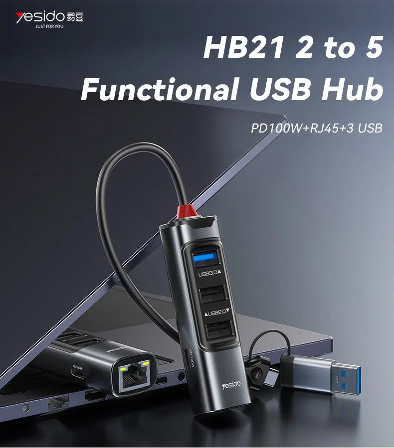 YESIDO HUB 5 in 2 USB Ethernet HB21 Yesido Singapore