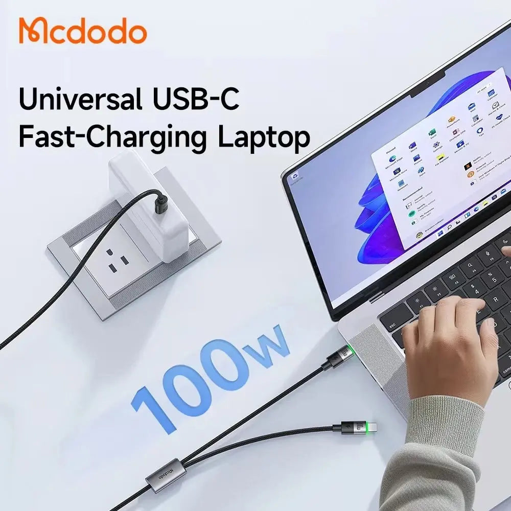 Mcdodo 2 in 1 100W USB-C to Dual USB-C Cable with LED 1.5m CA-674 Tech House Singapore
