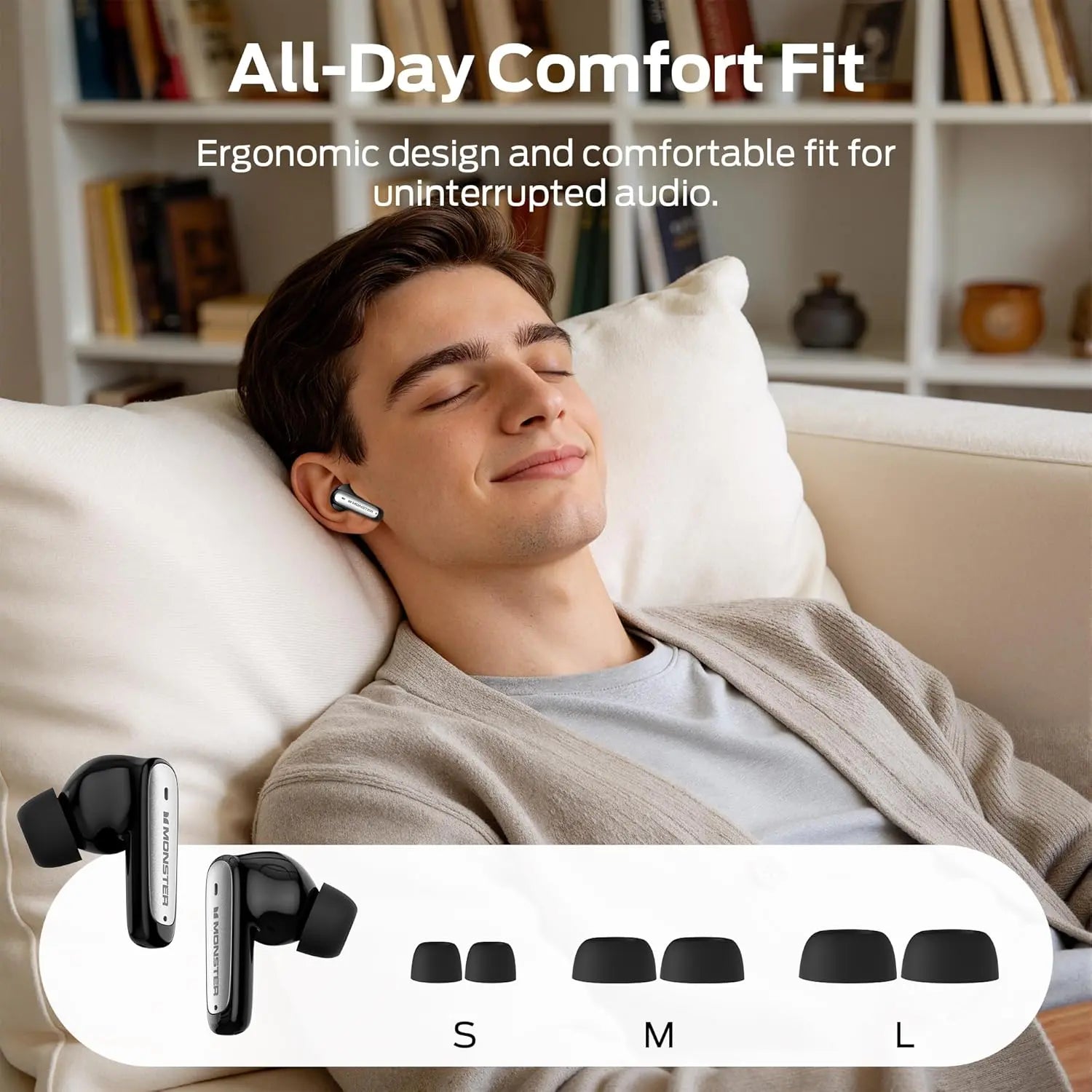 Monster N-Lite 310 True Wireless Earbuds, Bluetooth 6.0 Headphones Deep Bass, Earbuds with ENC Noise Cancelling Mic for Clear Calls, 32H Playback, Bluetooth Earbuds Tech House Singapore
