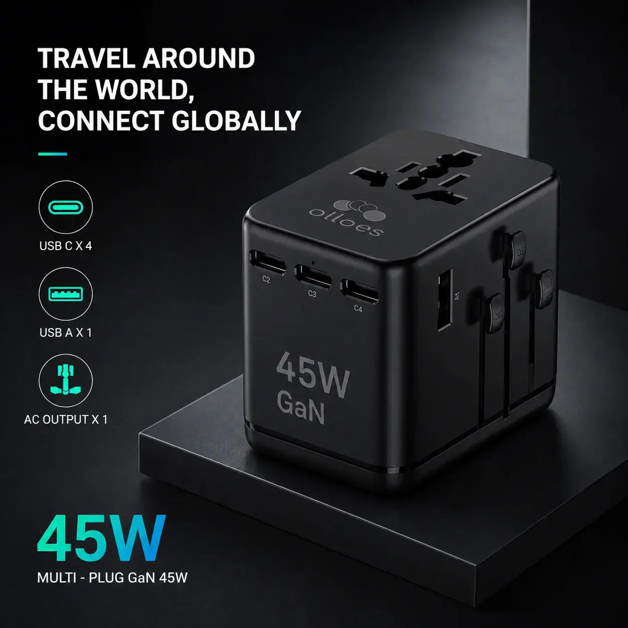 OLLOES GaN 45W Universal Travel Adapter with Extra US/EU Plug Tech House Singapore
