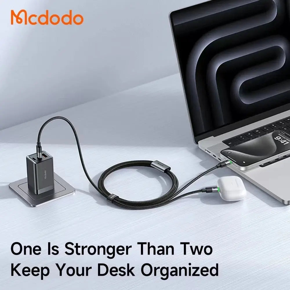 Mcdodo 2 in 1 100W USB-C to Dual USB-C Cable with LED 1.5m CA-674 Tech House Singapore
