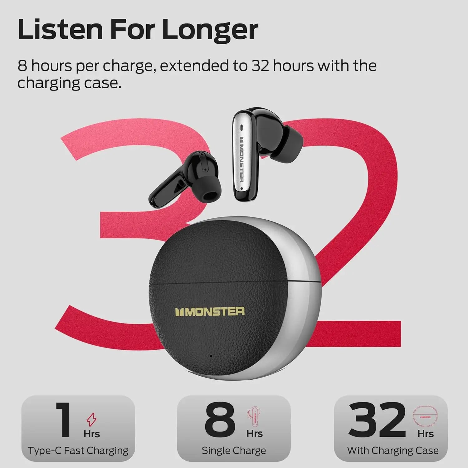 Monster N-Lite 310 True Wireless Earbuds, Bluetooth 6.0 Headphones Deep Bass, Earbuds with ENC Noise Cancelling Mic for Clear Calls, 32H Playback, Bluetooth Earbuds Tech House Singapore