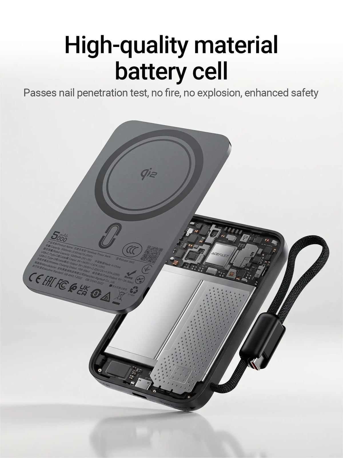 Acefast M45 5000mAh PD 20W Qi2 Magnetic Wireless Charging Power Bank with Cable [CCC Certified] Tech House Singapore