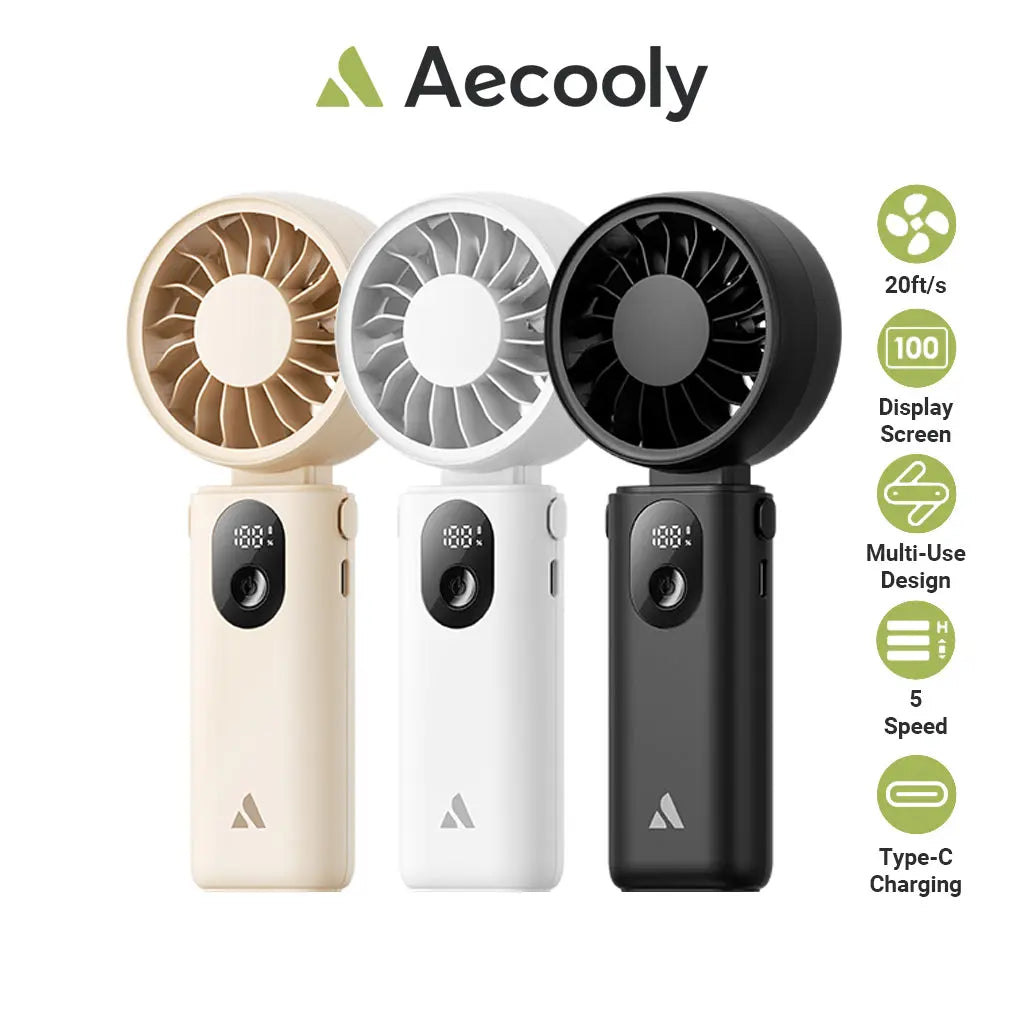 Aecooly Portable 3 In 1 Handheld Fan Halo 04 | Portable USB Rechargeable Fan | Strong Wind | Multi-Use Fan Tech House Singapore