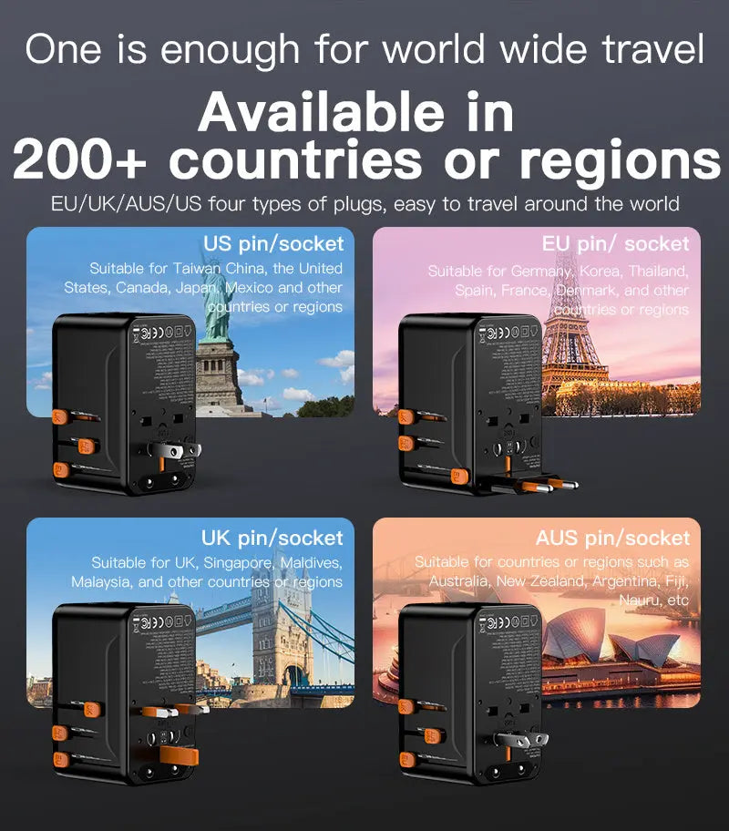 OLLOES GaN 100W Universal Travel Adapter with Smart Digital Display 3 x USB-C 1 x USB-A Fast Charging Tech House Singapore
