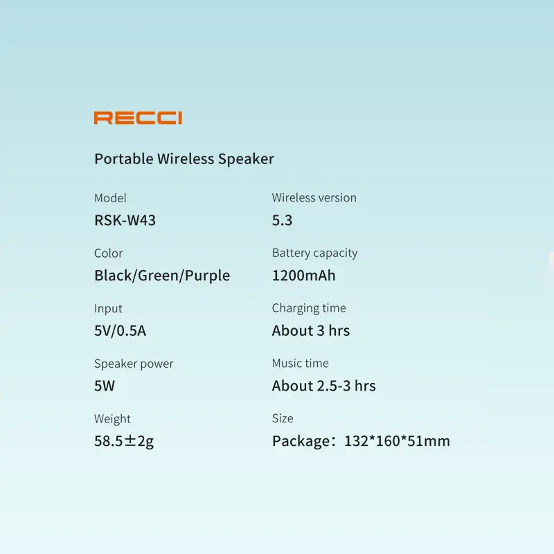 Recci Mini Bluetooth Portable Wireless Speaker RSK-W43 Tech House Singapore