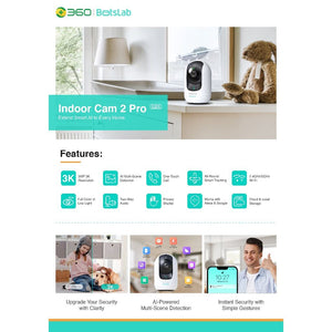 Botslab Indoor Cam 2 Pro, 3K Pan and Tilt CCTV Wireless Home Camera Botslab