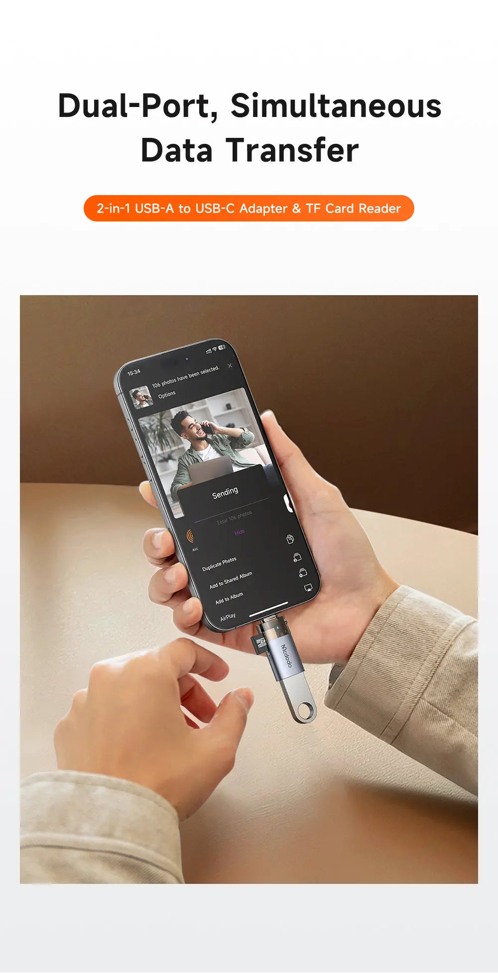 MCDODO 2-in-1 A to C Adapter with TF Card Reader OT-7600 Tech House Singapore