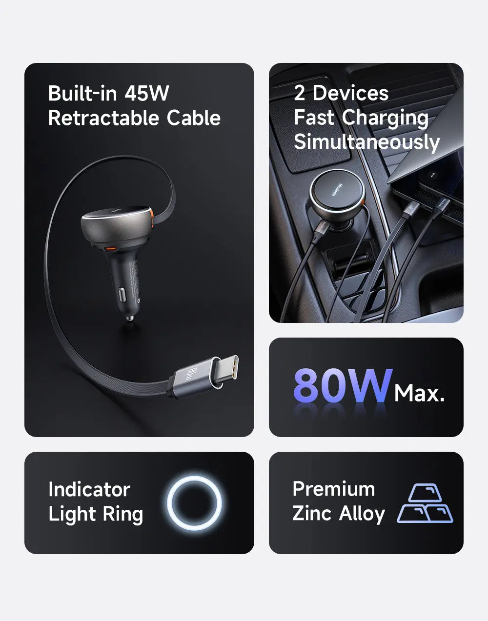 MCDODO Car Charger 80W Built-in 80cm C Cable CC-4850 Mcdodo Singapore