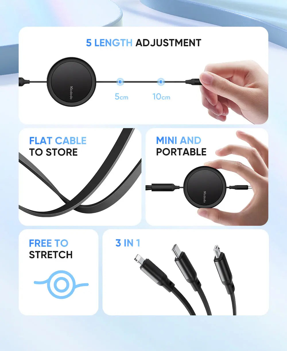 MCDODO Cable 3 in 1 Retract 1.2M CA-7256 Mcdodo Singapore