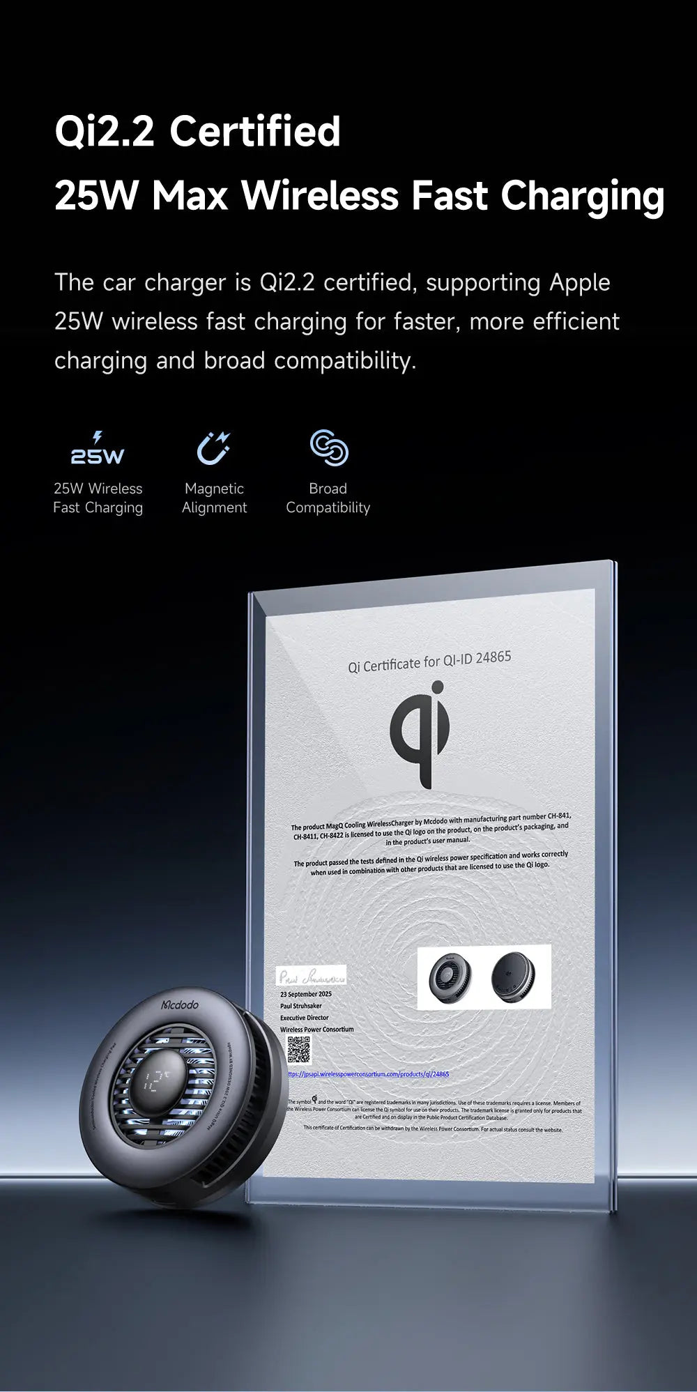 MCDODO Wireless Charger Cooled Qi2.2 Magnetic CH-8410 Tech House Singapore