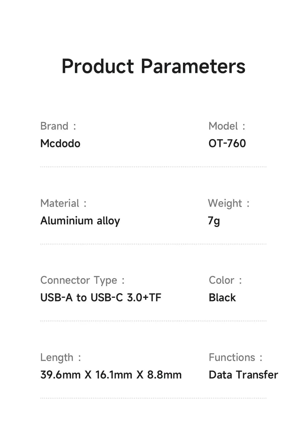 MCDODO 2-in-1 A to C Adapter with TF Card Reader OT-7600 Tech House Singapore