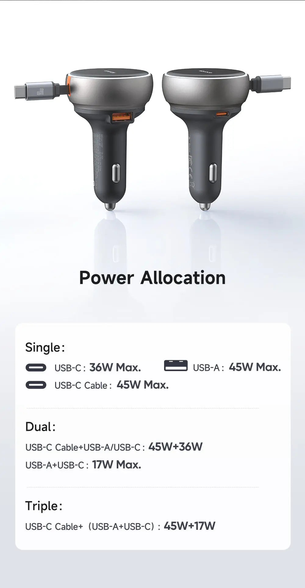 MCDODO Car Charger 80W Built-in 80cm C Cable CC-4850 Mcdodo Singapore