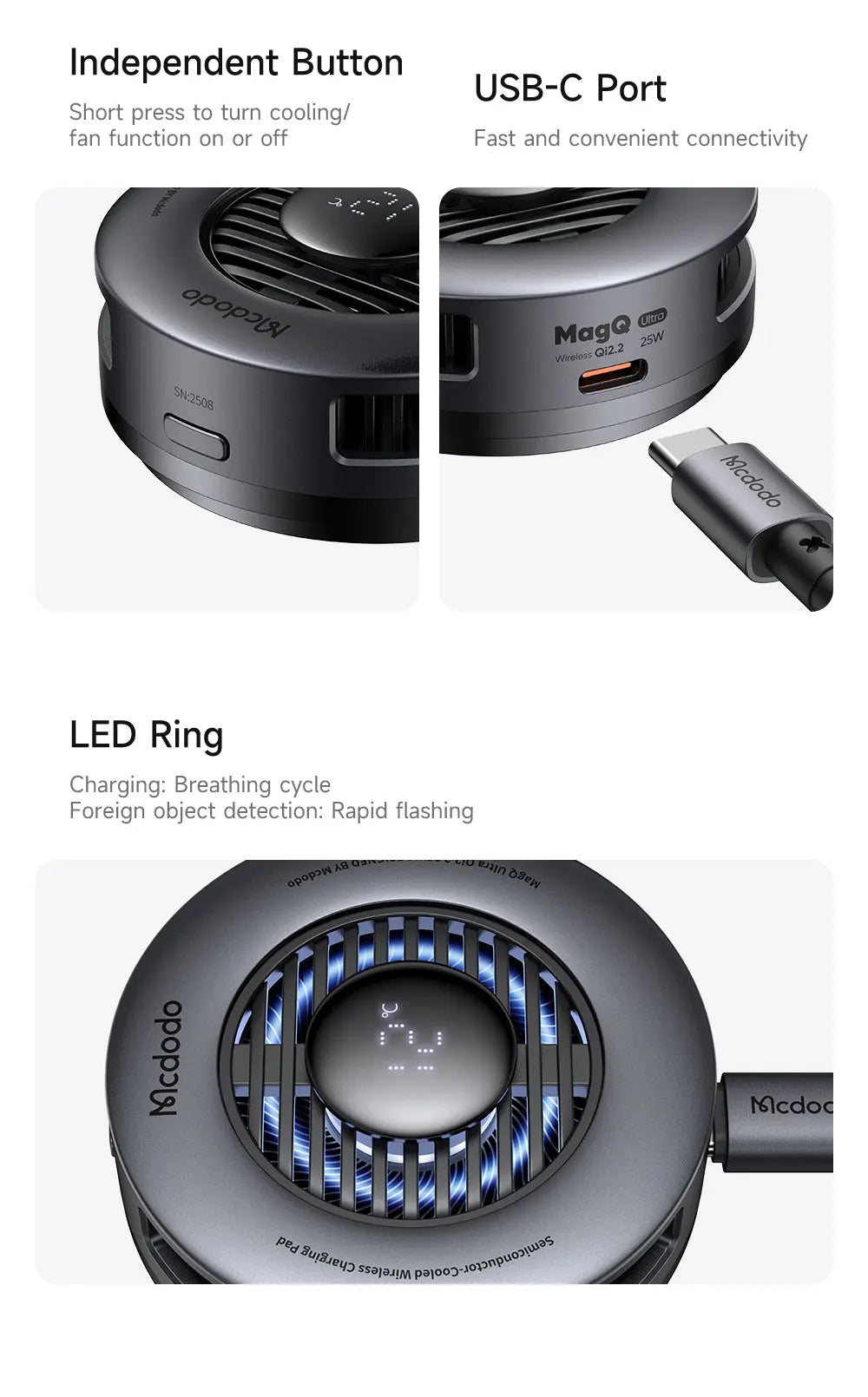 MCDODO Wireless Charger Cooled Qi2.2 Magnetic CH-8410 Tech House Singapore