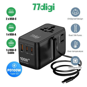 77digi 100W 3 Type-C + 2 USB Travel Adapter with Cable WWA100C 77digi Singapore