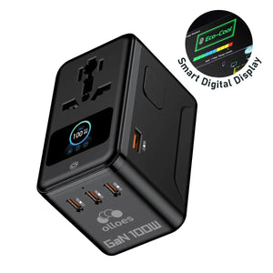OLLOES GaN 100W Universal Travel Adapter with Smart Digital Display Tech House Singapore