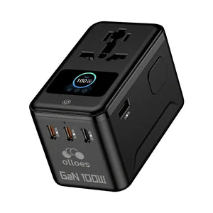 OLLOES GaN 100W Universal Travel Adapter with Smart Digital Display 3 x USB-C 1 x USB-A Fast Charging Tech House Singapore