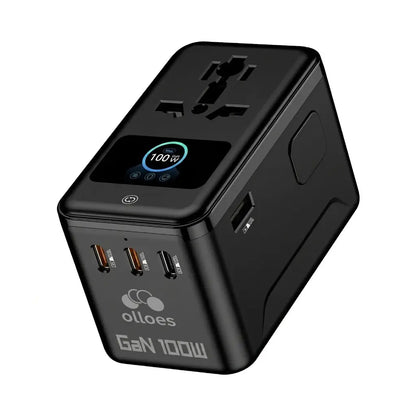 OLLOES GaN 100W Universal Travel Adapter with Smart Digital Display 3 x USB-C 1 x USB-A Fast Charging Tech House Singapore