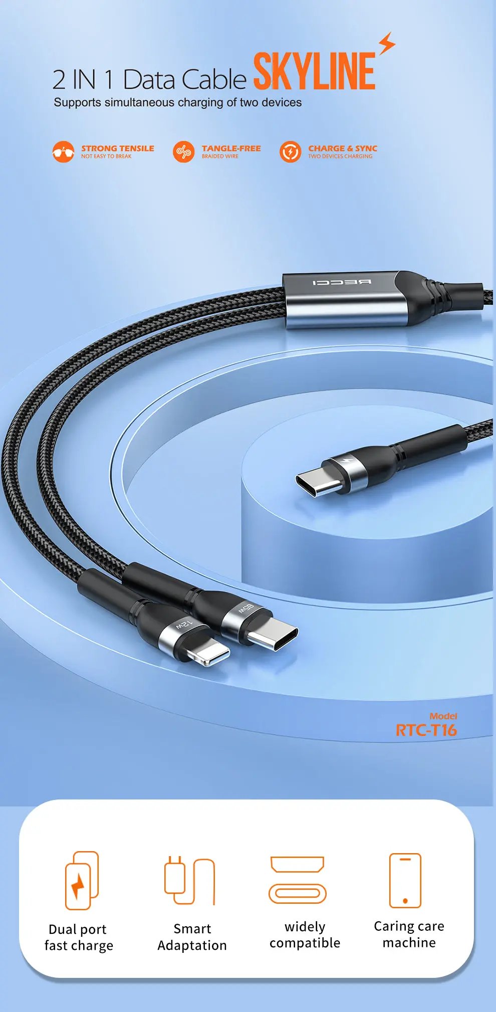 Recci 2-in-1 USB C to USB C and Lightning Cable RTC-T16 Tech House Singapore