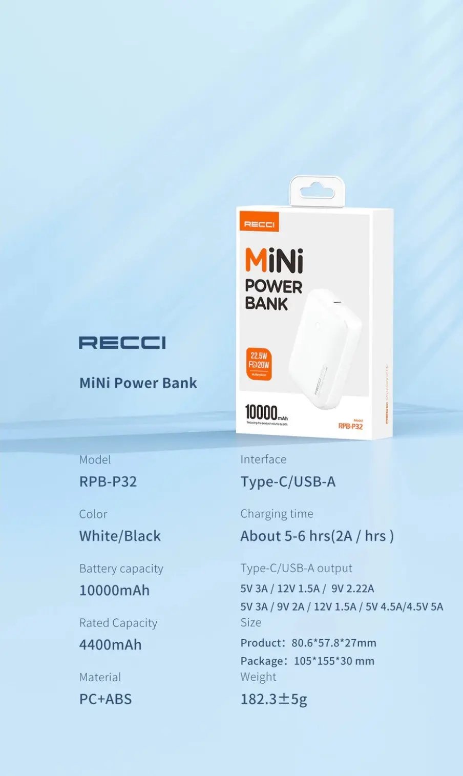 Recci 10000mah PD 20W Mini Power Bank RPB-P32 Tech House Singapore