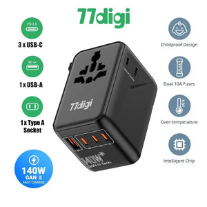 77digi 140W GaN PD 3.1 1 USB 3 Type C Travel Adapter WWA140 77digi Singapore
