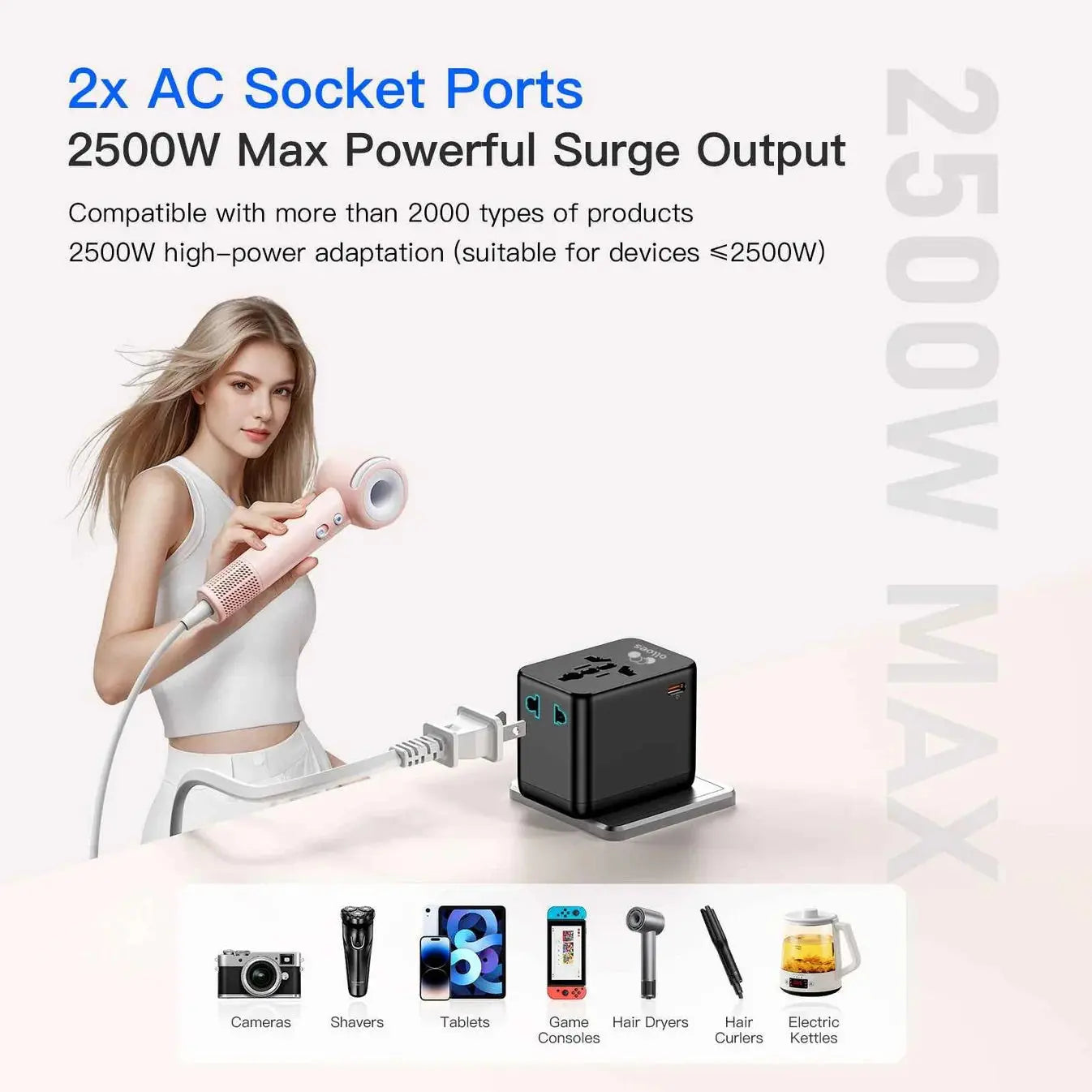 OLLOES GaN 45W Universal Travel Adapter with Extra US/EU Plug 3 x USB-C 1 x USB-A GaN Fast Charging Tech House Singapore
