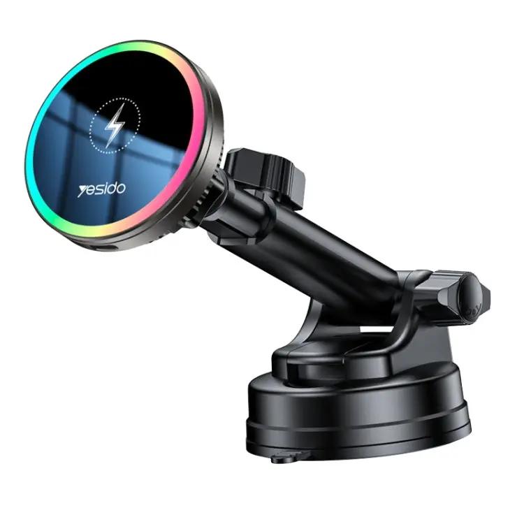YESIDO Car Mount Suction Cup 15W Magnetic Wireless Charging Holder with RGB Lighting C315 Tech House Singapore