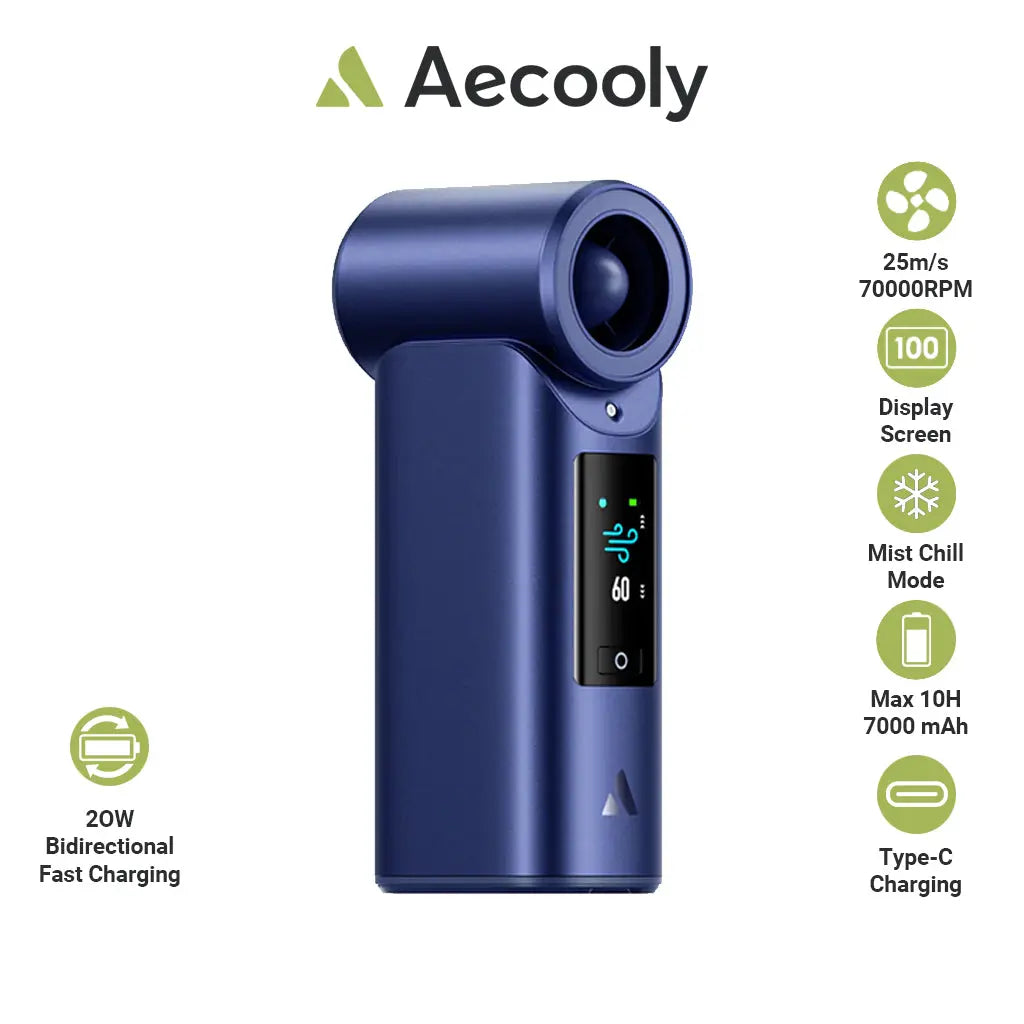 Aecooly Portable Misting Fan Cold Air Ultra Mist Chill High Speed Wind Portable Fan Rechargeable Turbo Fan Mini Fan Tech House Singapore