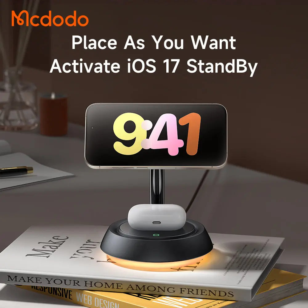 Mcdodo 3-in-1 Magnetic Wireless Charging Stand with Night Light CH-4952 Mcdodo Singapore