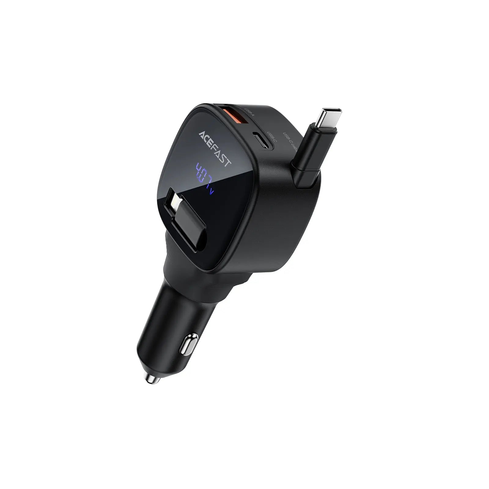 Acefast B17 95W Fast Charge Car Charger 2xUSB-C + USB-A Multi-Port with Built-in Retractable USB-C Cable LED Display Tech House Singapore