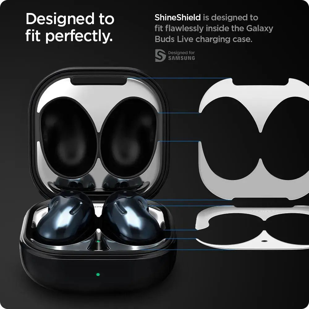 Spigen [2 Pack] Galaxy Buds Live Shine Shield Metal Silver Sticker Spigen