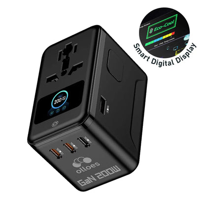 OLLOES GaN 200W Universal Travel Adapter with Smart Digital Display Tech House Singapore