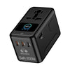 OLLOES GaN 200W Universal Travel Adapter with Smart Digital Display 3 x USB-C 1 x USB-A Fast Charging - Black