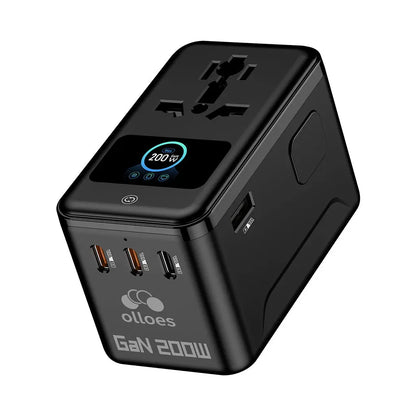 OLLOES GaN 200W Universal Travel Adapter with Smart Digital Display 3 x USB-C 1 x USB-A Fast Charging Tech House Singapore