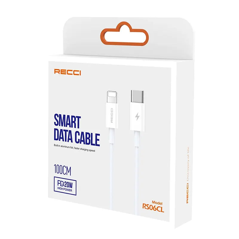Recci USB C to Lightning 1M PD 20W Fast Charging 3A Cable RS06CL Tech House Singapore