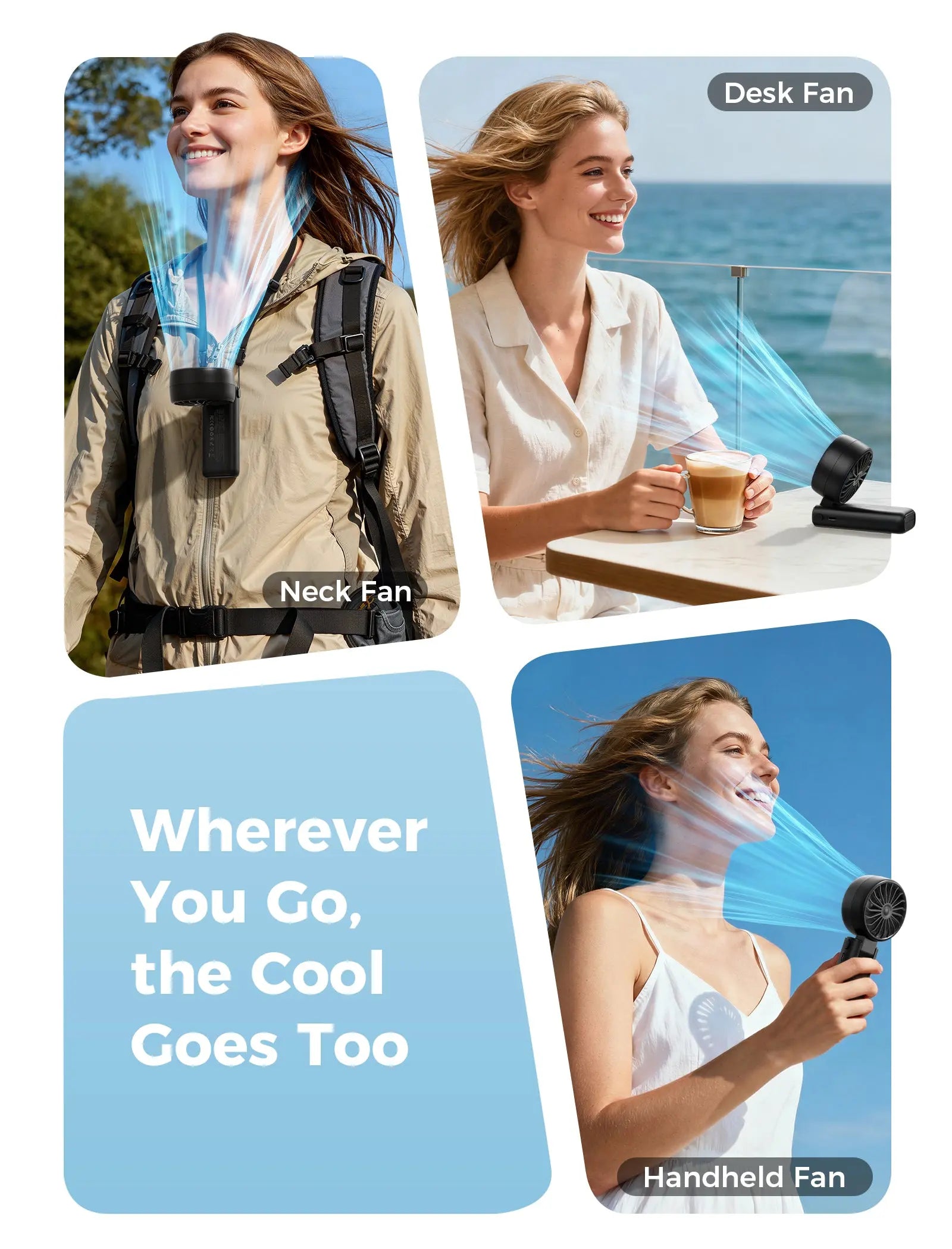 Aecooly Portable 3 In 1 Handheld Fan Halo 04 | Portable USB Rechargeable Fan | Strong Wind | Multi-Use Fan Tech House Singapore