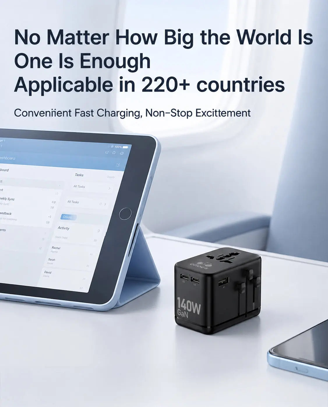 OLLOES GaN 140W Universal Travel Adapter with Extra US/EU Plug 3 x USB-C 1 x USB-A GaN Fast Charging Tech House Singapore