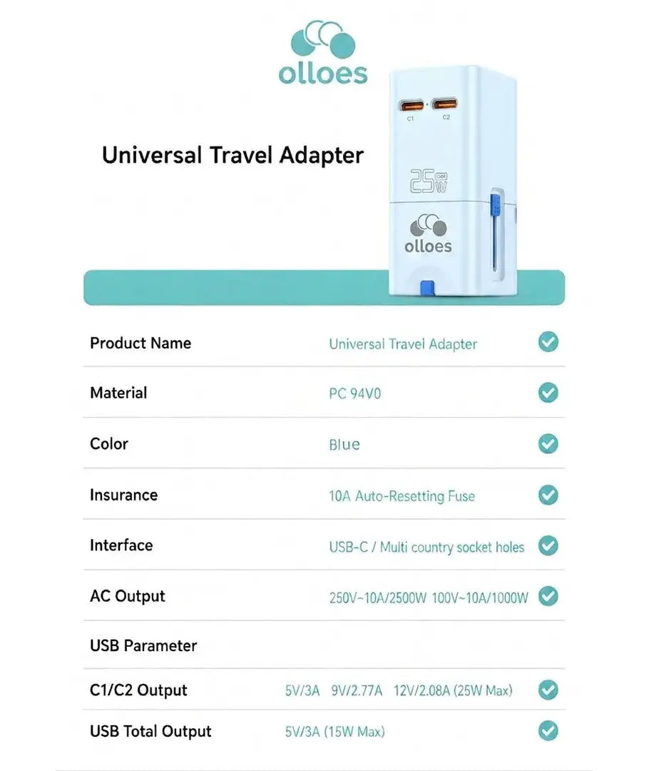 OLLOES GaN 25W Universal Travel Adapter Super Compact Tech House Singapore