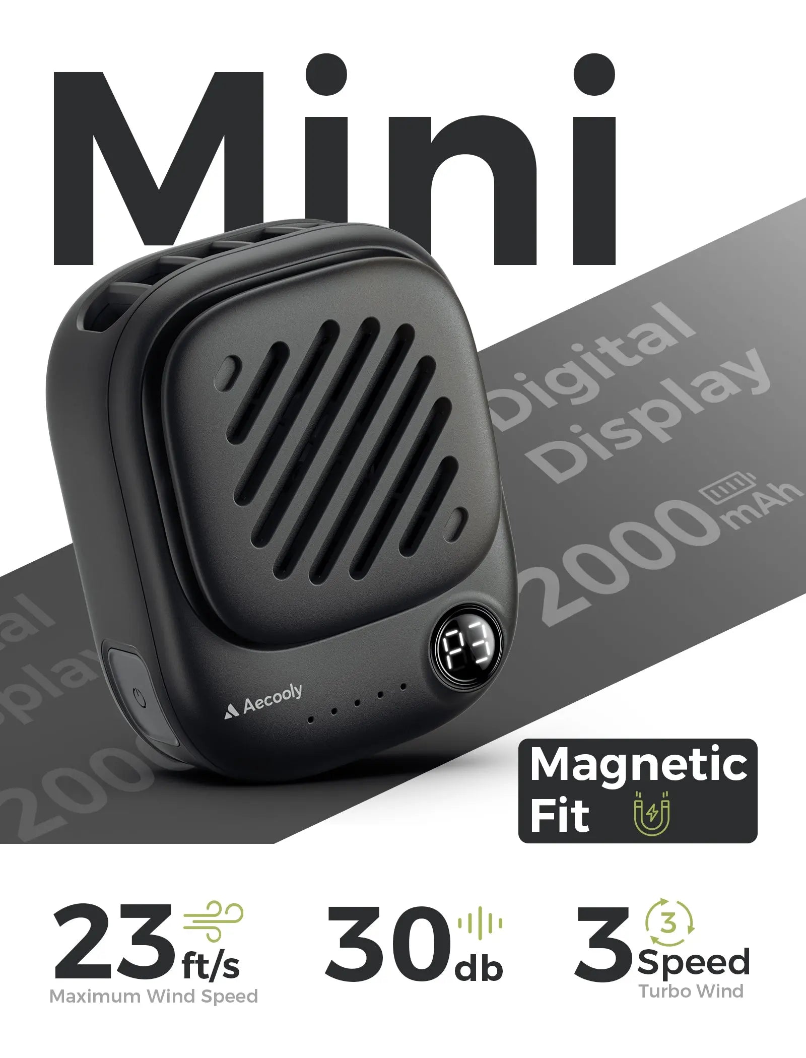 Aecooly Mini Portable Neck Fan, Mighty Hands Free Fan, Magnetic Fit Click 01 USB Rechargeable 10H Max Portable Fan Tech House Singapore