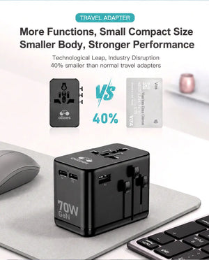 OLLOES GaN 70W Universal Travel Adapter with Extra US/EU Plug 3 x USB-C 1 x USB-A GaN Fast Charging Tech House Singapore