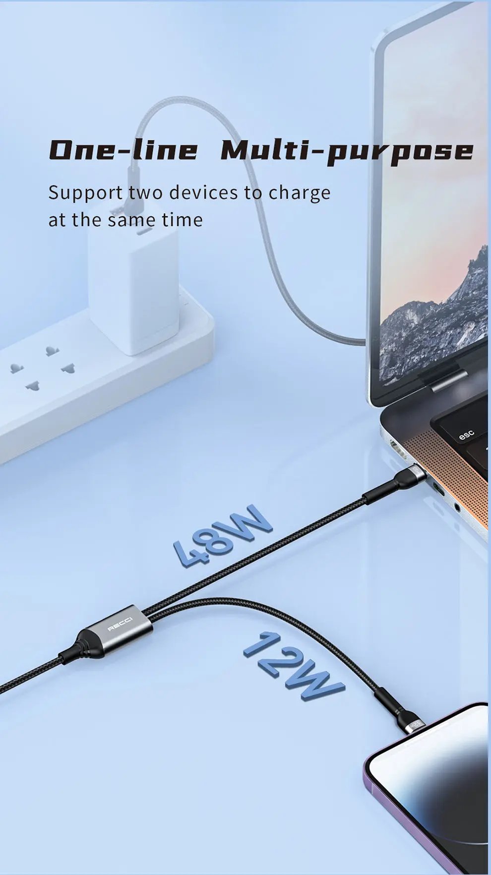 Recci 2-in-1 USB C to USB C and Lightning Cable RTC-T16 Tech House Singapore