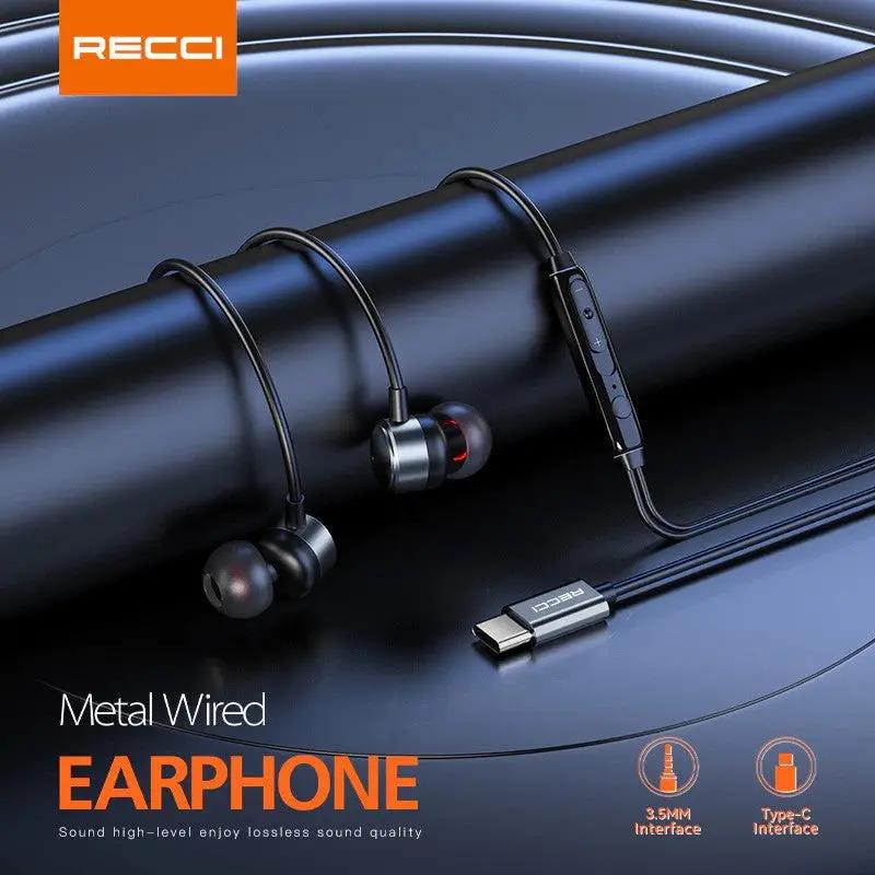 Recci USB C Metal Wired Earphone Grey REP-L38 Tech House Singapore