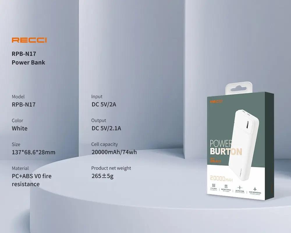 Recci 20000mah Power Bank RPB-N17 Tech House Singapore