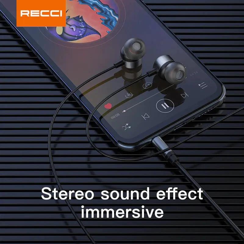 Recci USB C Metal Wired Earphone Grey REP-L38 Tech House Singapore