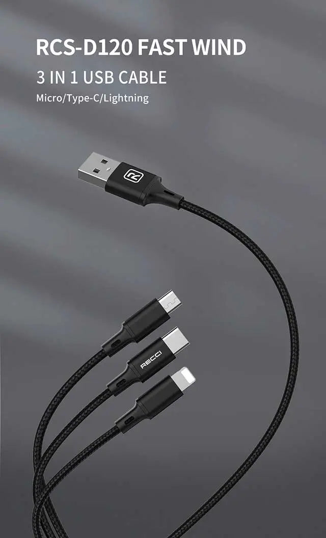 Recci 3 in 1 Cable 1.2M RCS-D120 Tech House Singapore