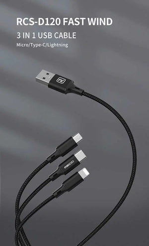 Recci 3 in 1 Cable 1.2M RCS-D120 Tech House Singapore