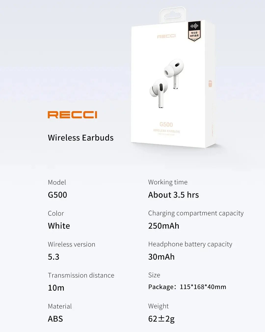 Recci TWS G500 Bluetooth True Wireless Stereo Earbuds Tech House Singapore